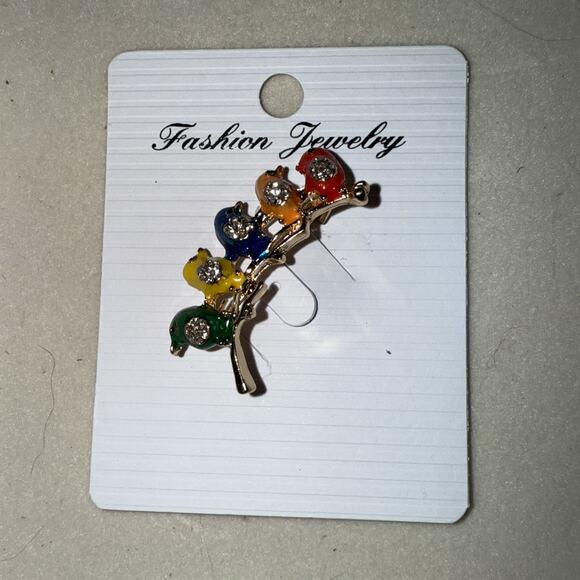 Colorful Birds On A Branch Goldtone Pin Brooch - Picture 1 of 4